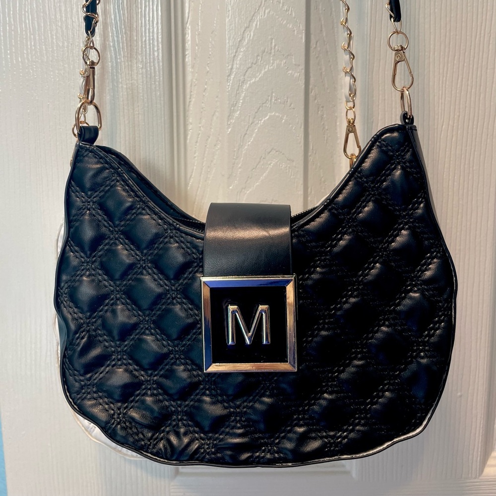 NEW M Quilted Black Chain Crossbody Shoulder Bag - Picture 4 of 7